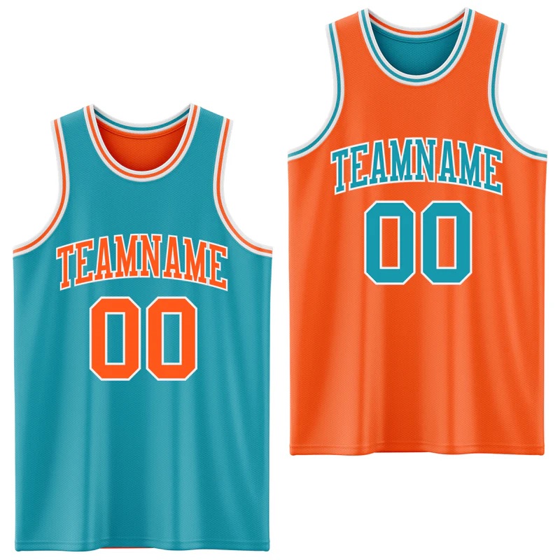 Custom Reversible Teal Orange-White Double Side Sublimation Basketball Uniform
