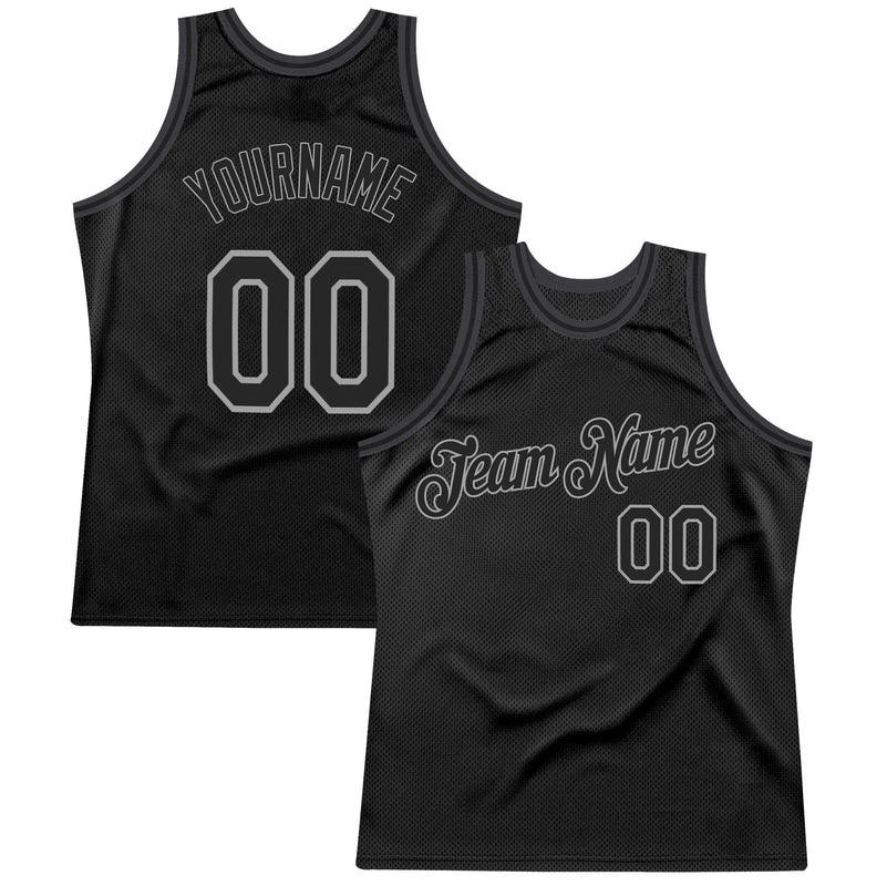 Custom Black Black-Gray Authentic Throwback Basketball Jersey