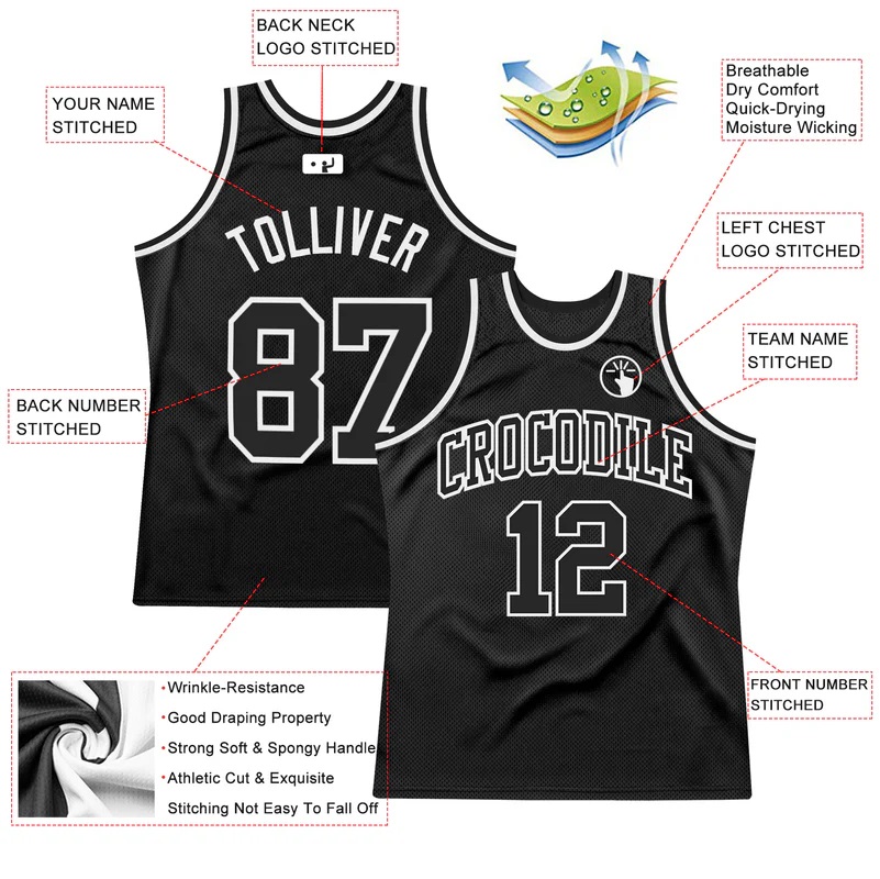 Custom Black Black-White Authentic Throwback Basketball Jersey