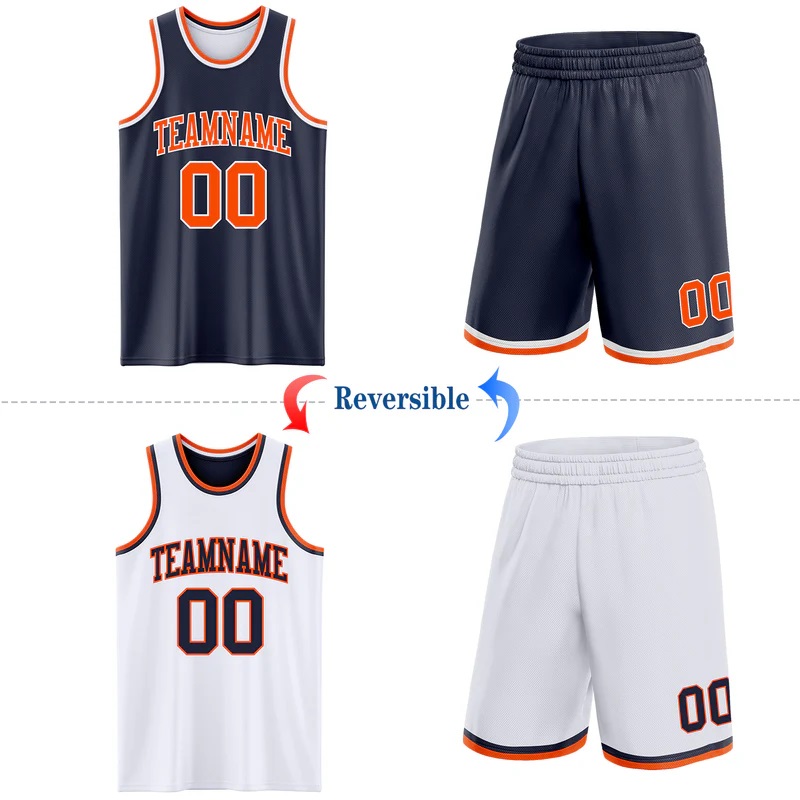 Custom Reversible Black Orange Double Side Sublimation Basketball Suit Jersey