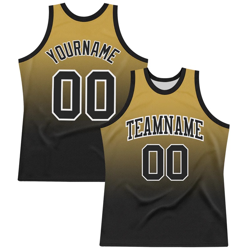 Custom Old Gold Black-White Fade Fashion Round Neck Sublimation Basketball Suit Jersey