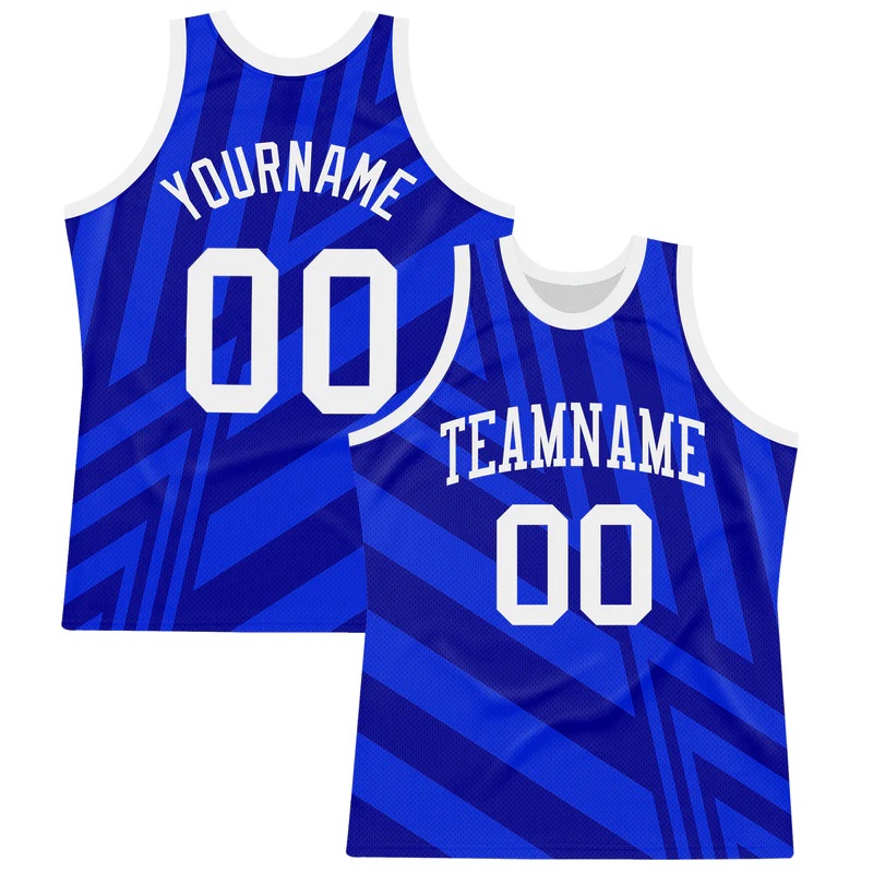 Custom Royal White-Navy Line Round Neck Sublimation Basketball Suit Jersey
